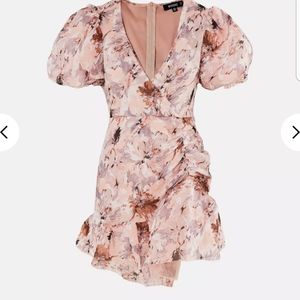 Missguided Pink Floral Puff Sleeve Mini